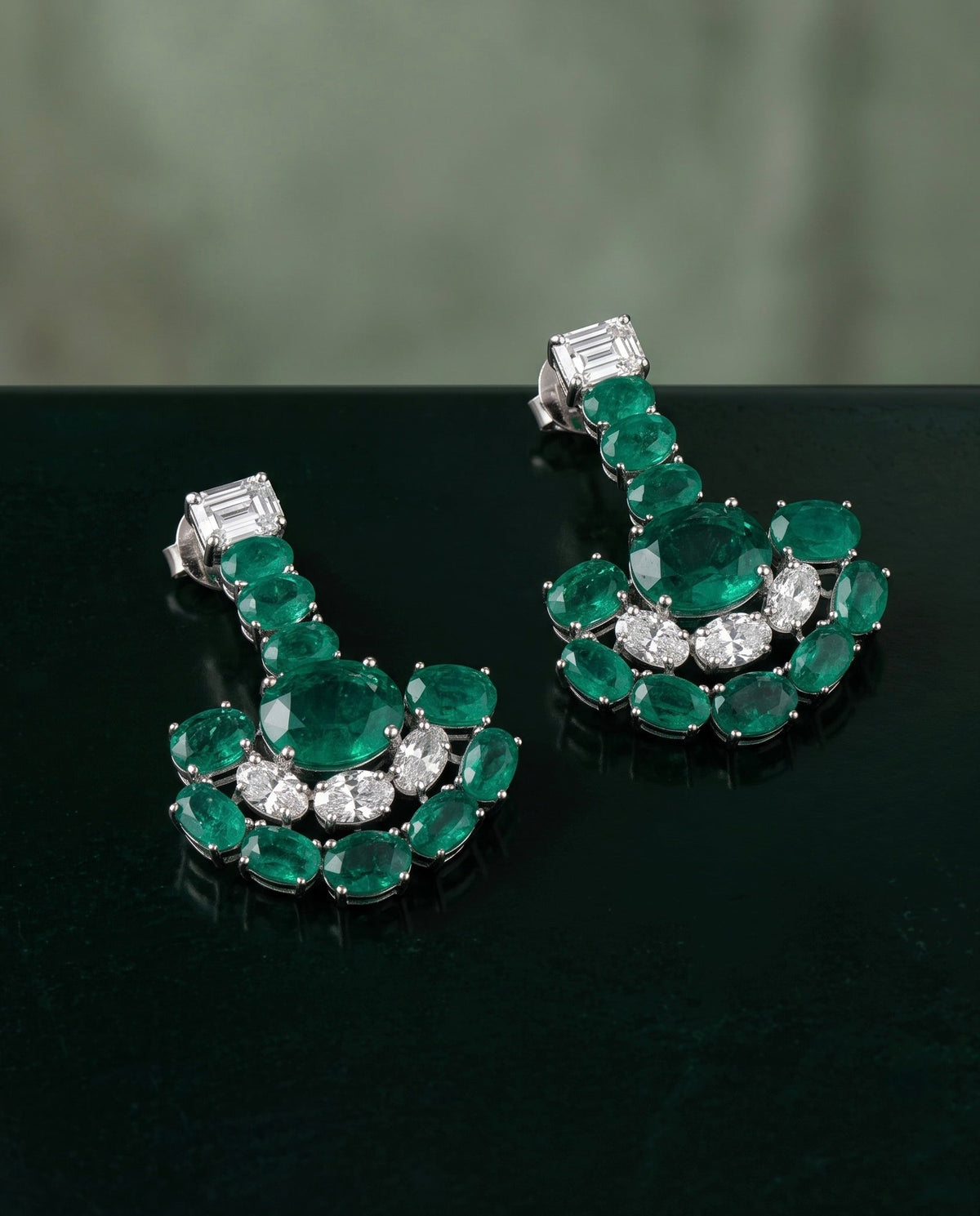 Pure Silver Emerald Bold Earrings