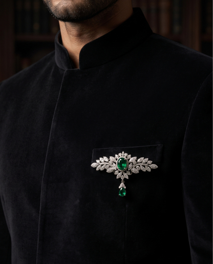 Pure Silver Emerald Elegance Brooch