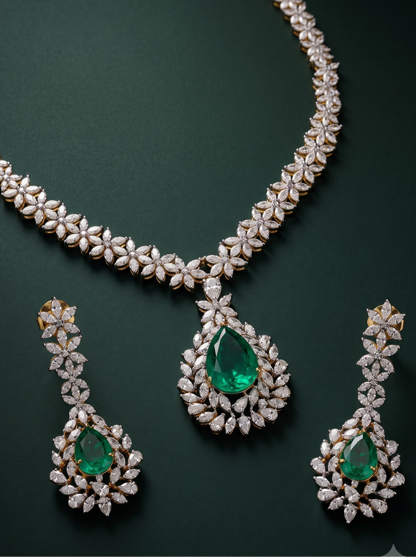 Pure Silver Emerald Elegance Necklace Set