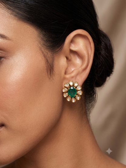 Emerald Polki Sunburst Studs