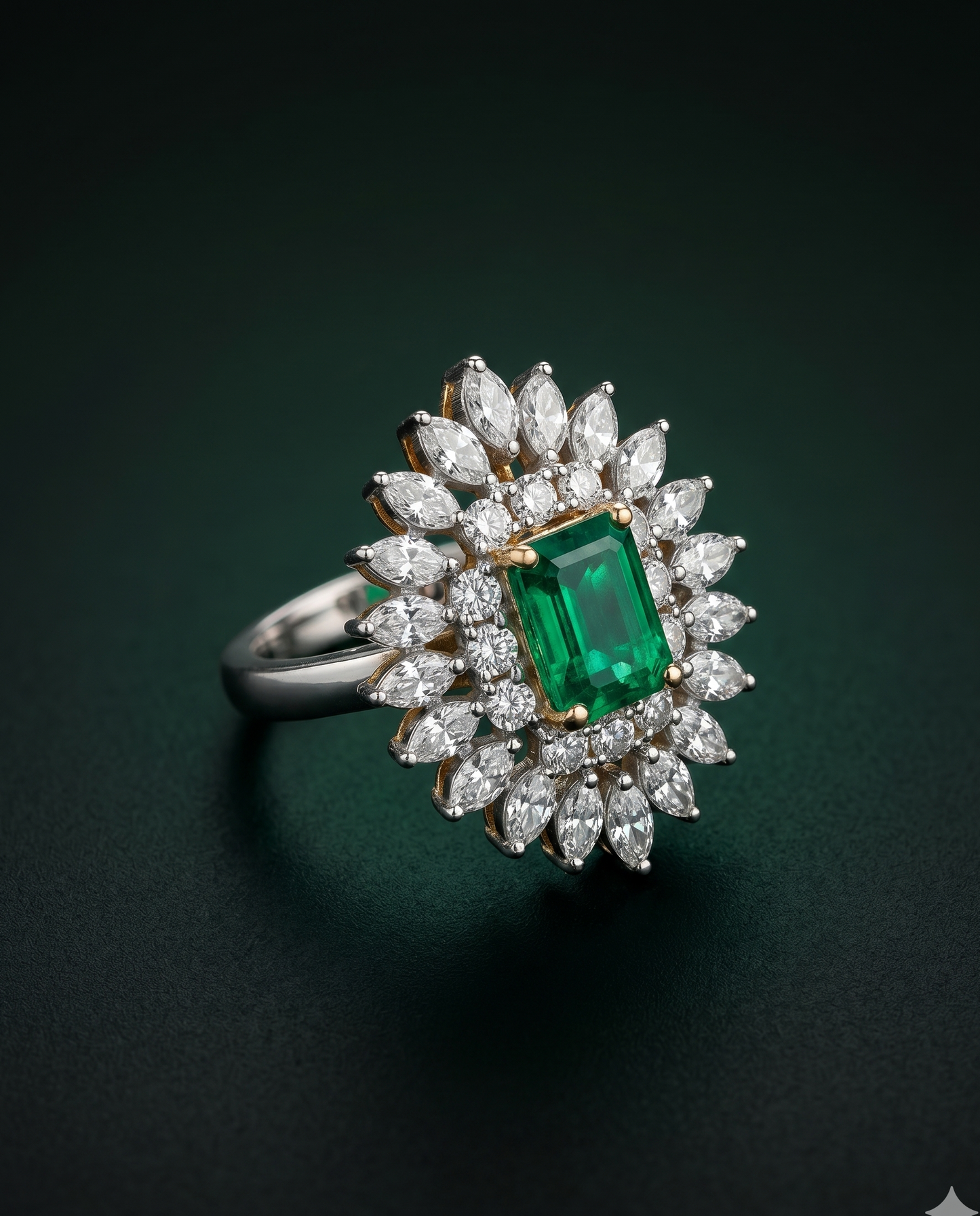 Pure Silver Emerald Regalia Ring