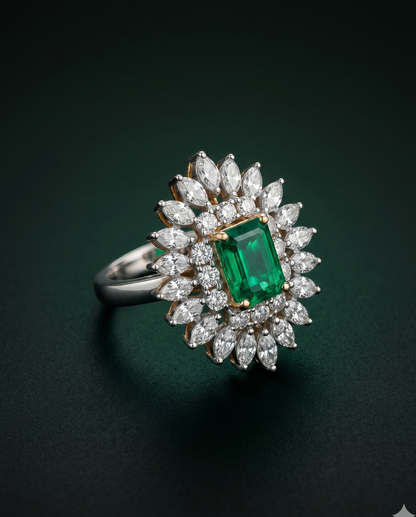 Pure Silver Emerald Regalia Ring