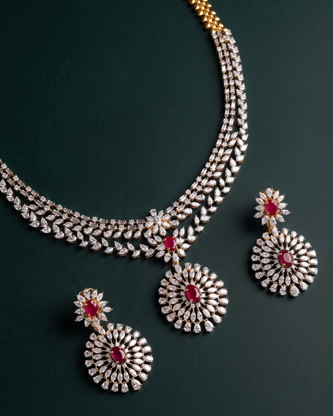 Pure Silver Ruby Regalia Necklace Set