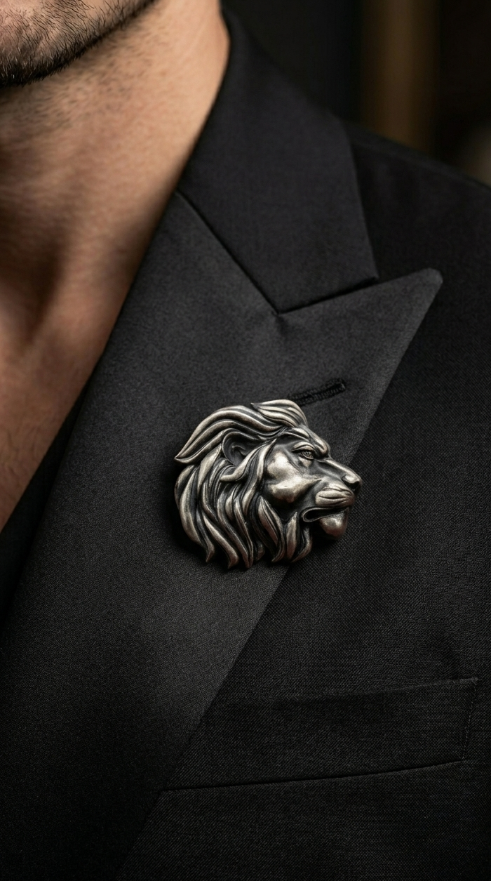 Pure Silver Singha Brooch