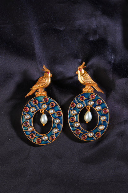 Blue Meenekari Earrings