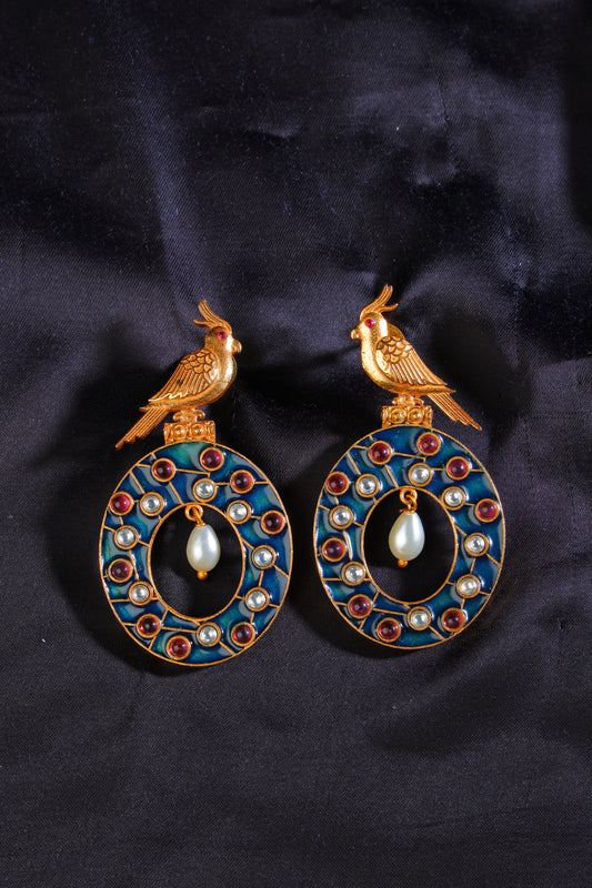 Blue Meenekari Earrings