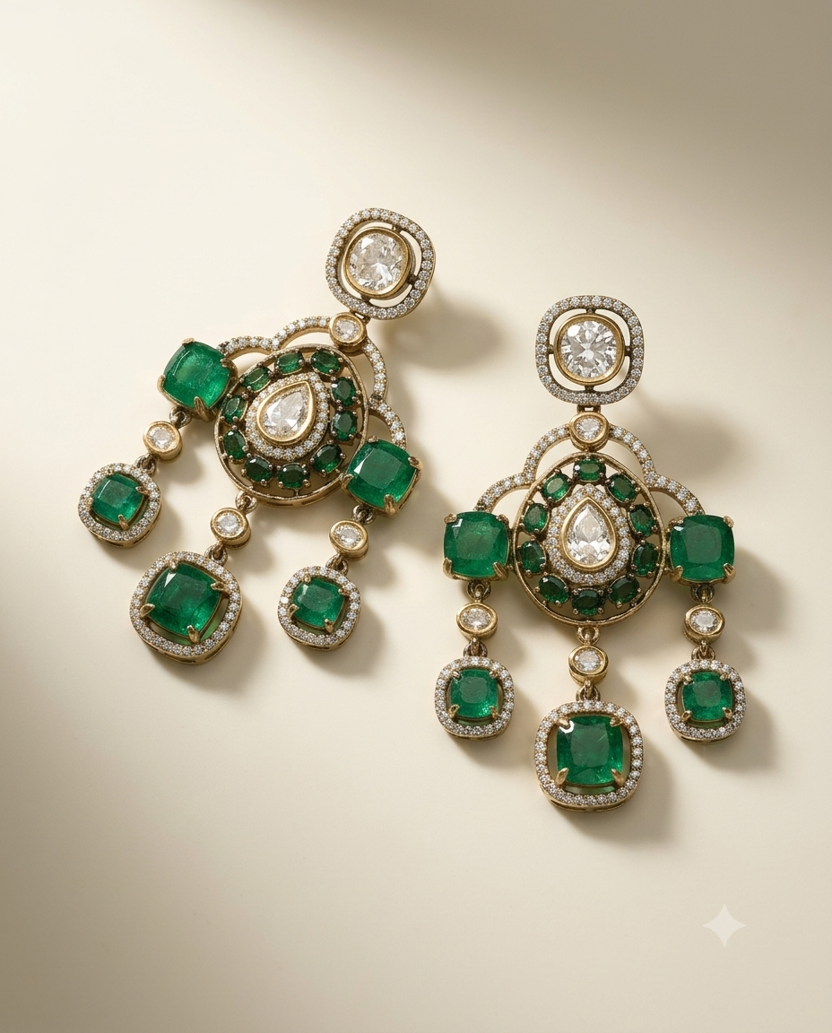 Polki Emerald Fusion Earrings
