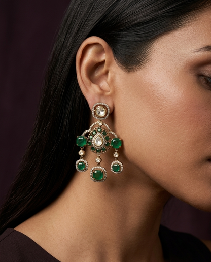 Polki Emerald Fusion Earrings