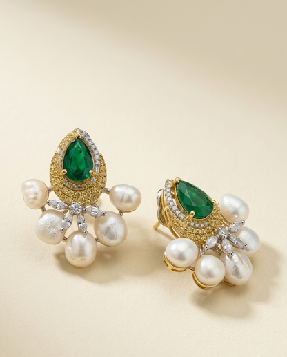 Bold Emerald & Pearl Studs