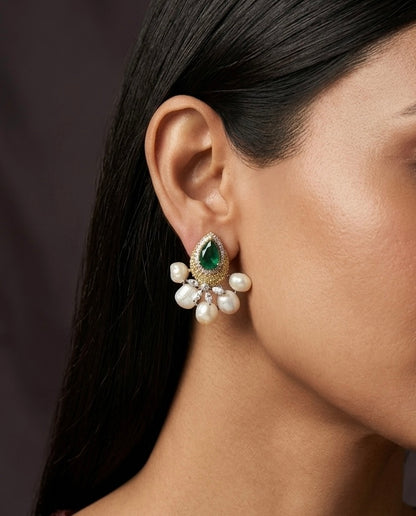 Bold Emerald & Pearl Studs
