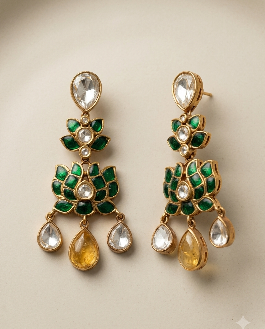 Meenakari Lotus Earrings