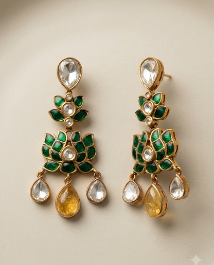 Meenakari Lotus Earrings