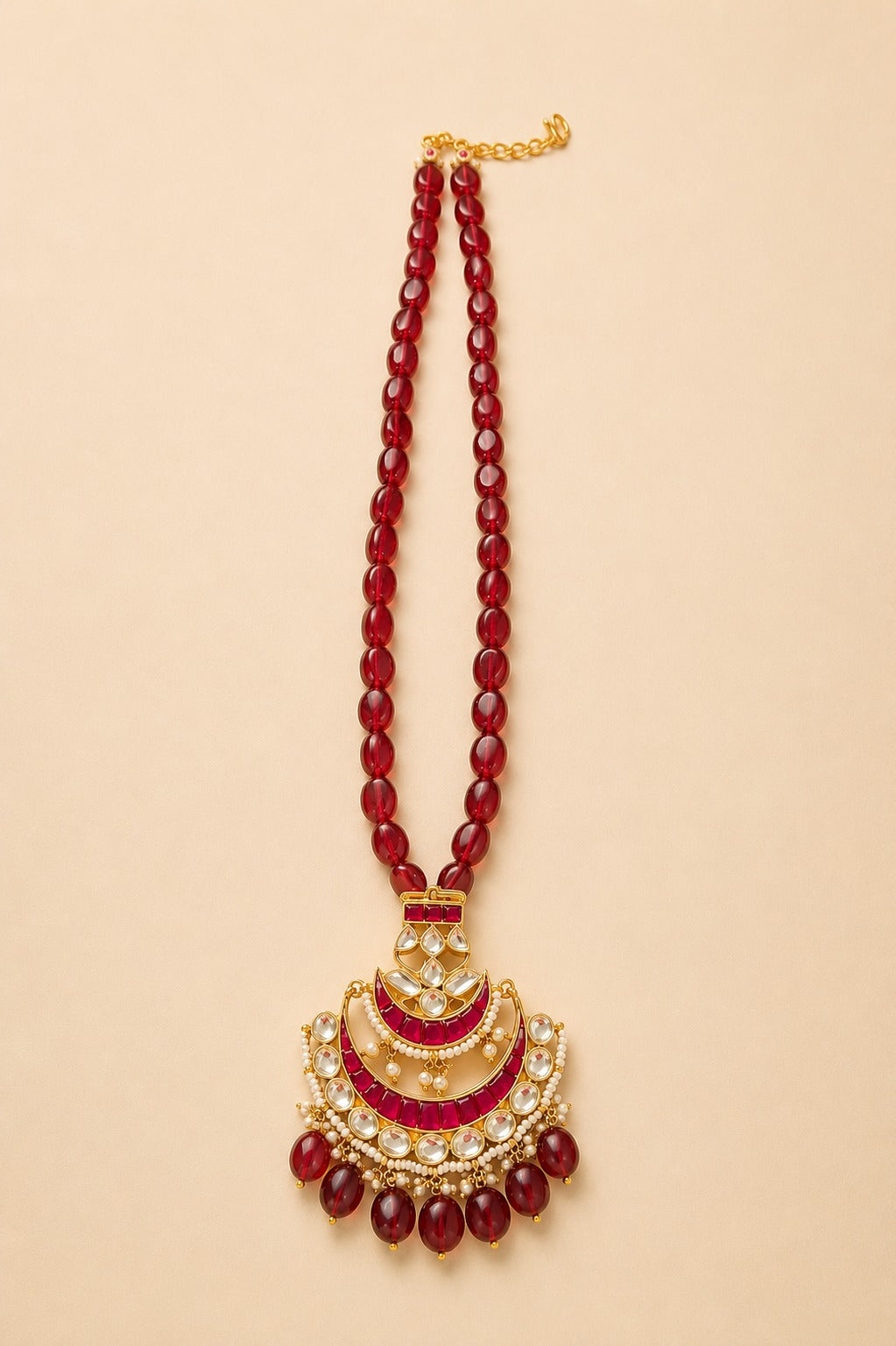 Polki Motif Ruby Mala