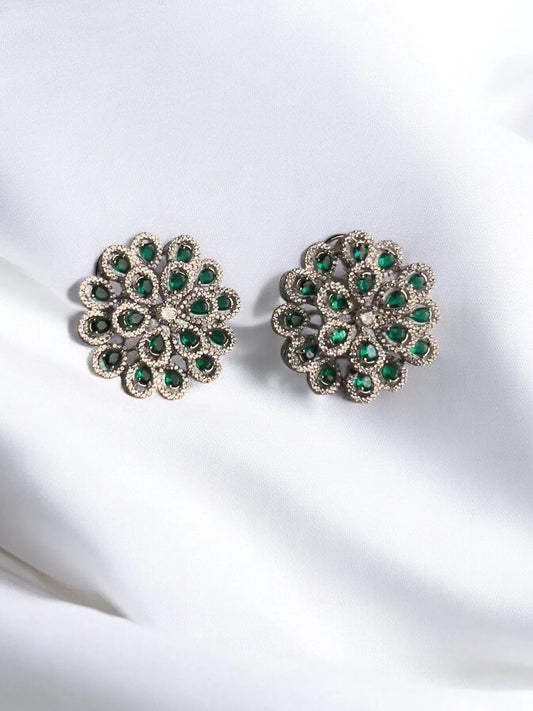 Green Floral Studs