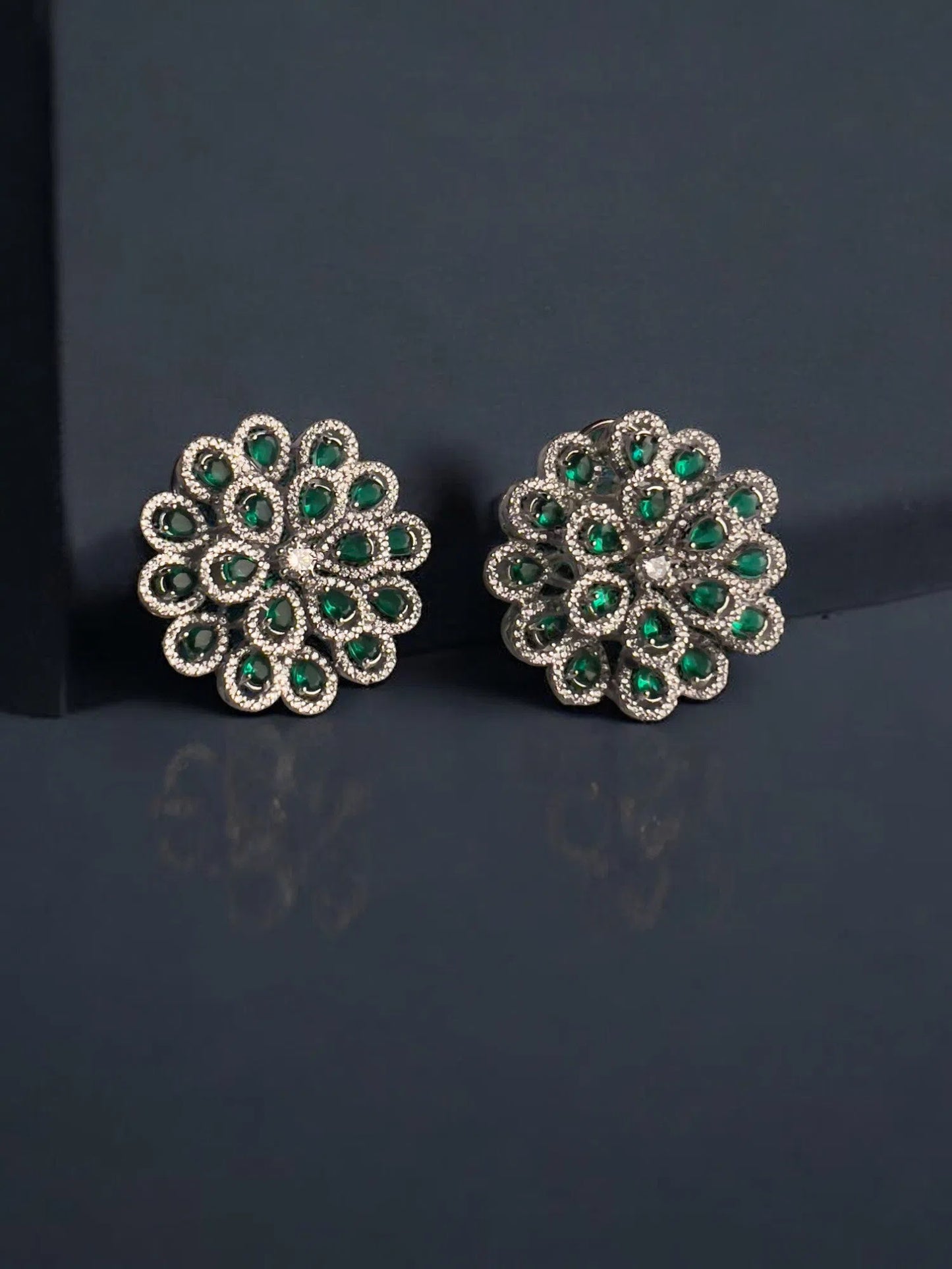 Green Floral Studs