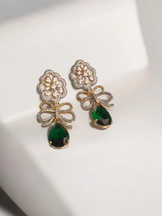 Green Teardrop Bow Earrings