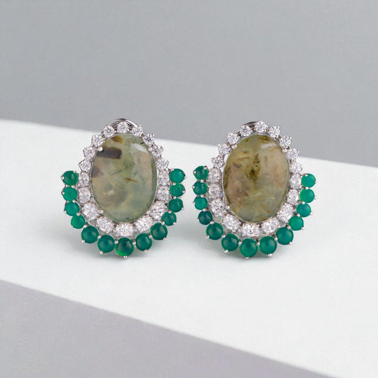 92.5 Silver Verdant Oval Studs