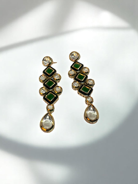 Polki Emerald Long Earrings