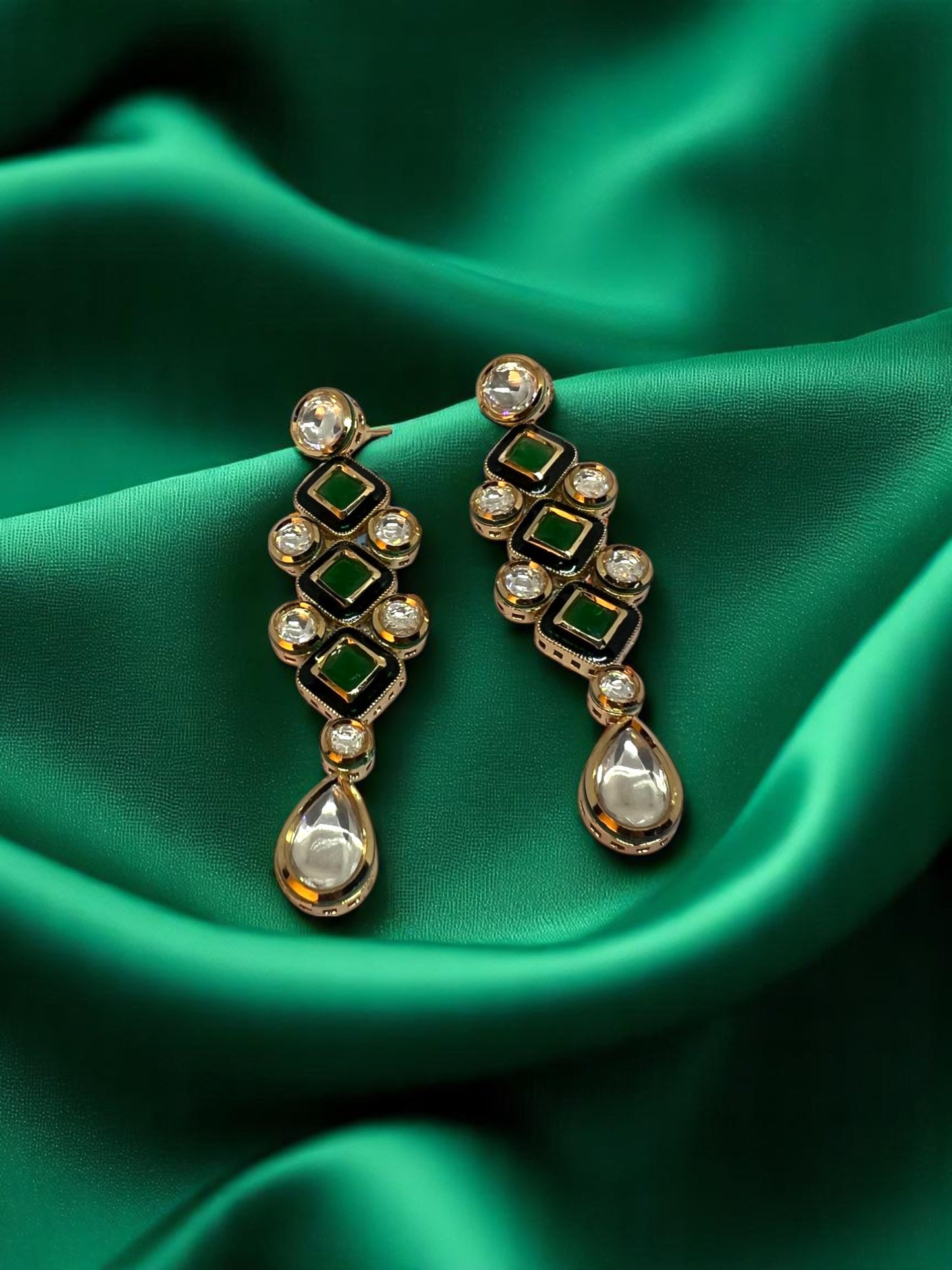 Polki Emerald Long Earrings