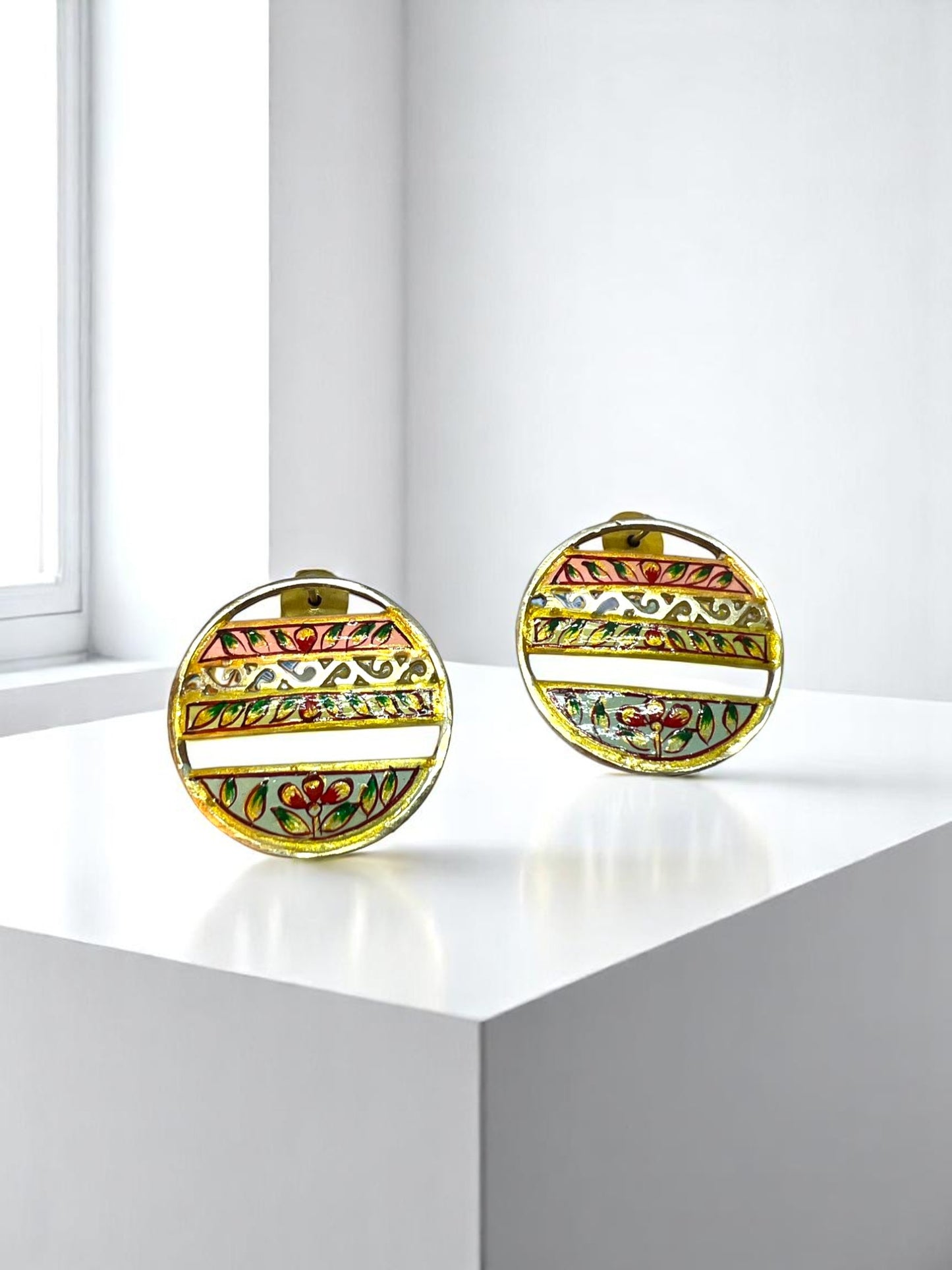 Hand-Painted Meenakari Round Studs