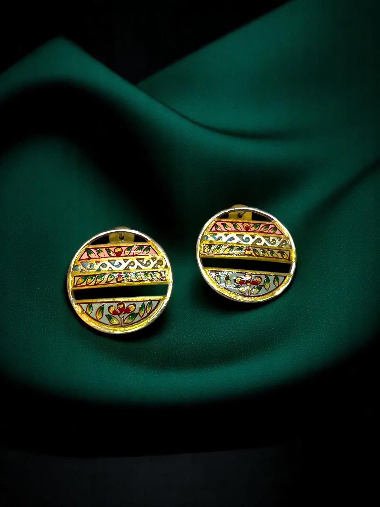 Hand-Painted Meenakari Round Studs