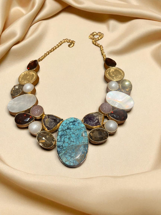 Coin & Turquoise Statement Necklace