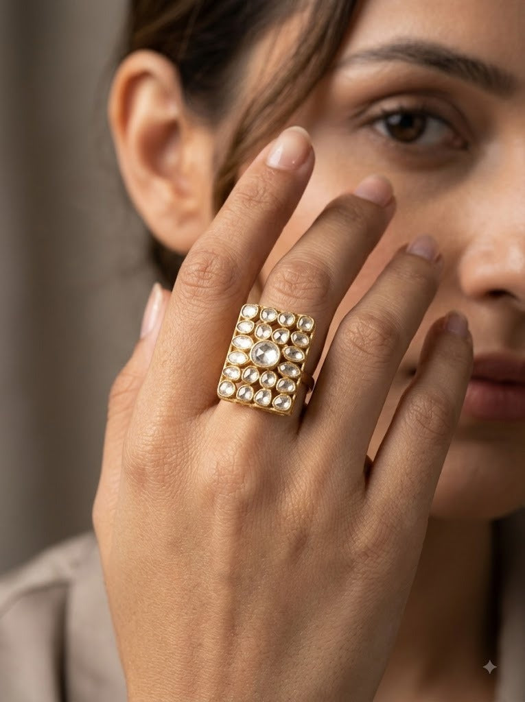 Pure Silver Polki Noori Ring