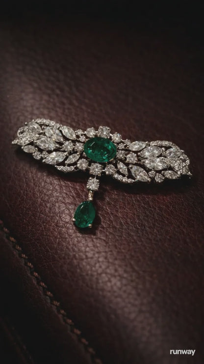 Pure Silver Emerald Aurelian Brooch
