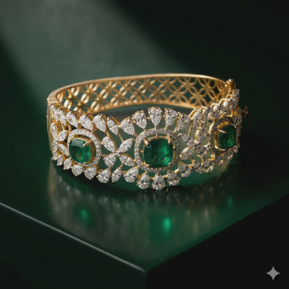Pure Silver Triple Emerald Bracelet