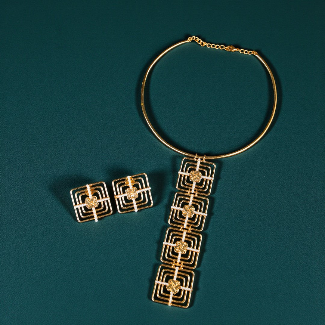 Golden Mesh Bowtie Necklace Set