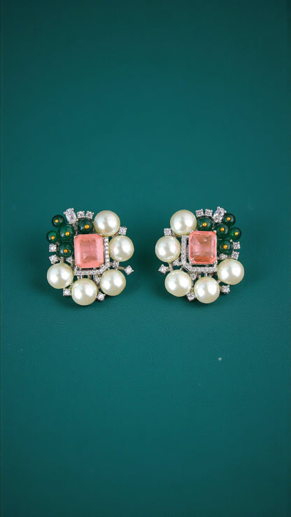 Coral Blossom Pearl Studs