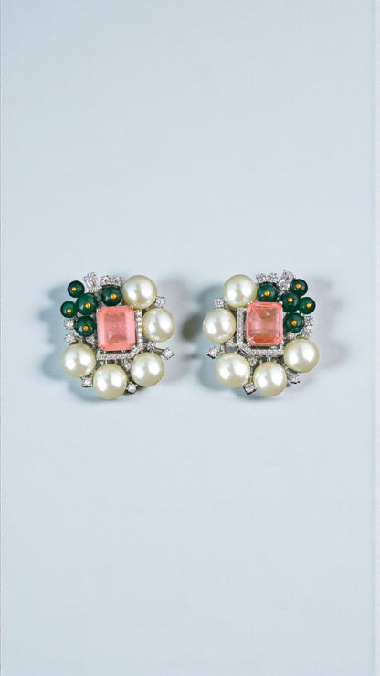 Coral Blossom Pearl Studs