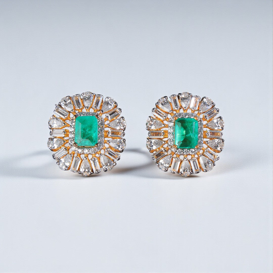 Pure Silver Emerald Halo Studs