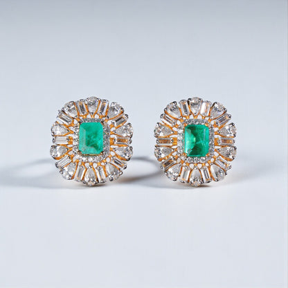 Pure Silver Emerald Halo Studs