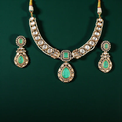 Green Polki Necklace Set