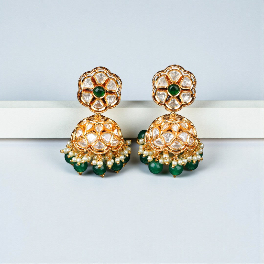 Green Polki Jhumkas