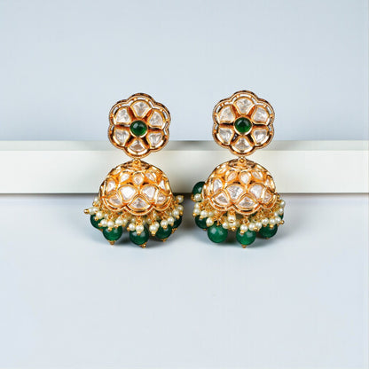 Green Polki Jhumkas