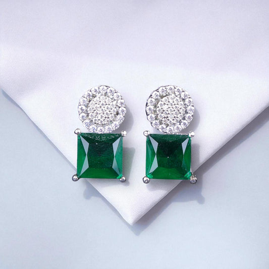 Round Halo Emerald Studs