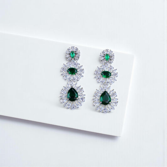 Triple Emerald Danglers